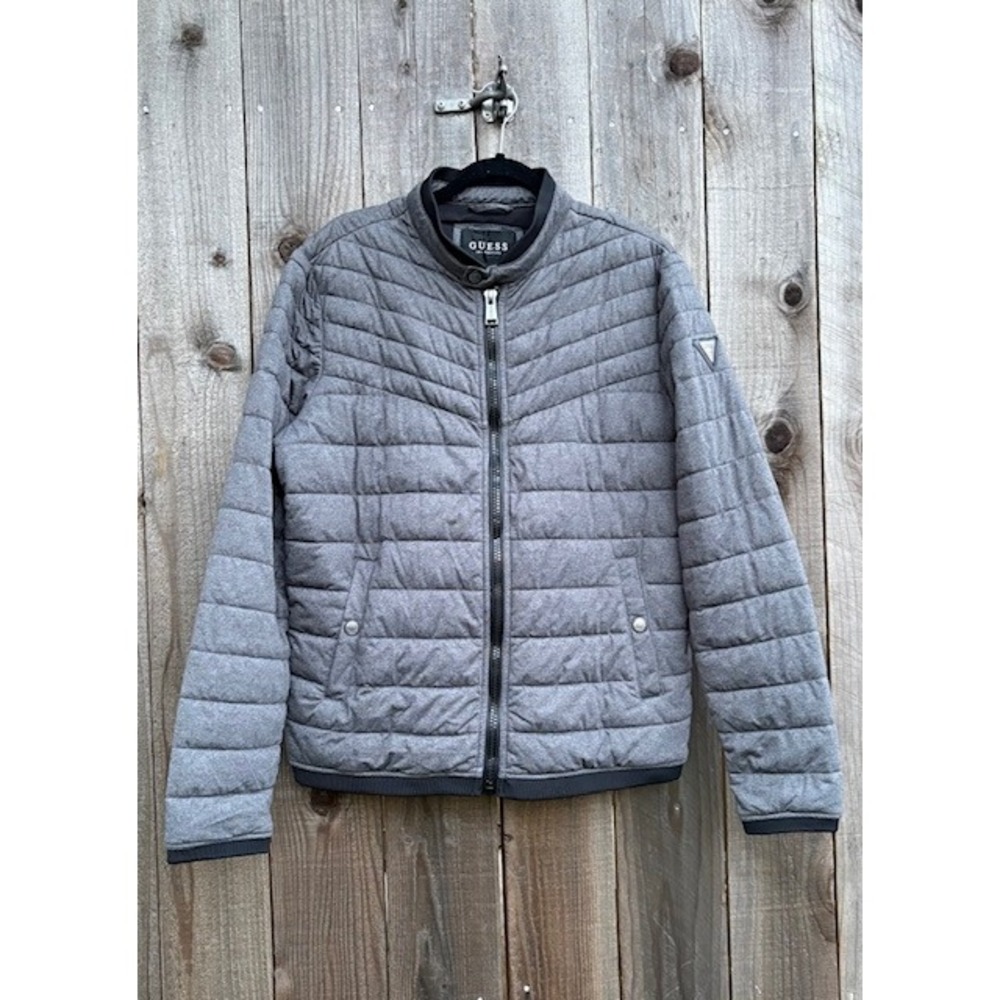 Mens‎ GUESS Grey Quilted Puffer Bomber Jacket Size XL Style MA6S17-3779